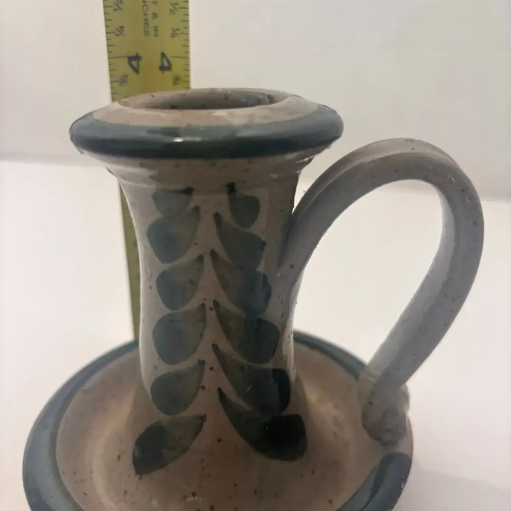 Vintage Westerwald Salt Glazed Pottery Candle Holder Green Marshallton, PA 4